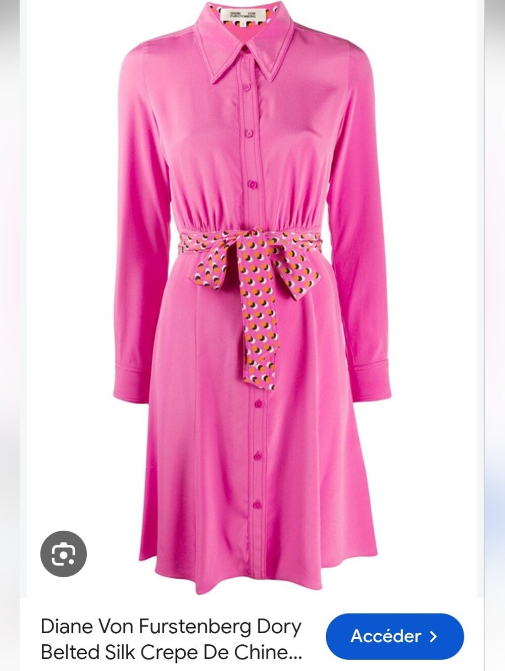 Diane Von Furstenberg Vibrant Pink Silk-Crepe Shirt Dress Sz M